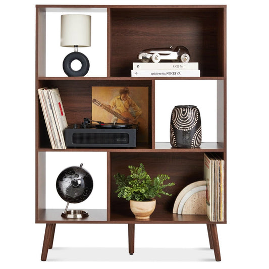 Mid Century Style Bookcase Storage Shelving Unit in Walnut Wood Finish-0