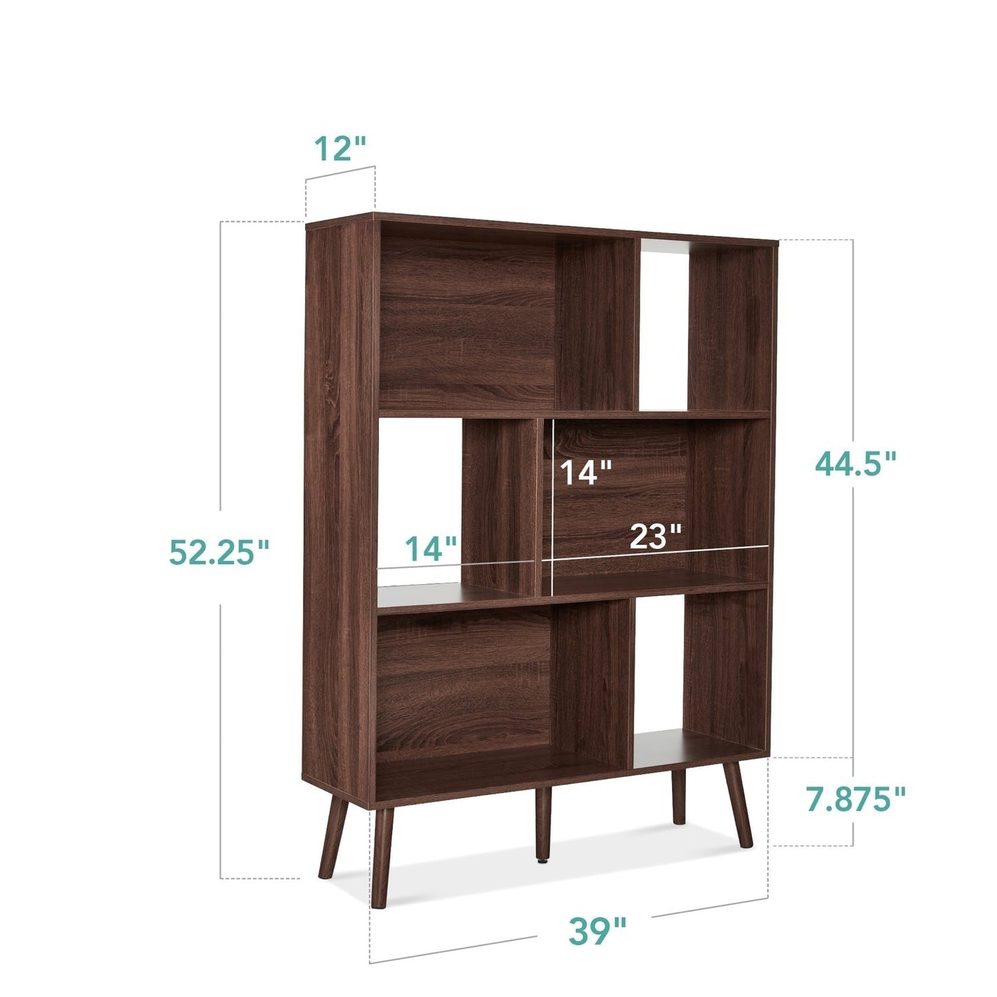 Mid Century Style Bookcase Storage Shelving Unit in Walnut Wood Finish-3