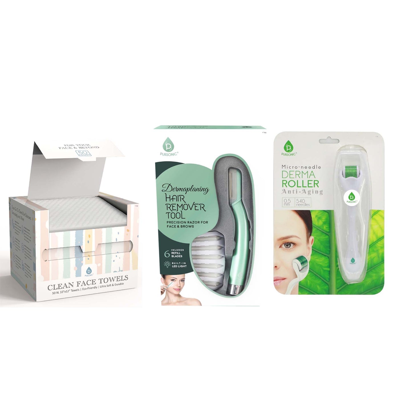 Glow-Up Trio: Micro Needle Derma Roller, Precision Dermaplaning Tool, & Clean Facial Towels-0