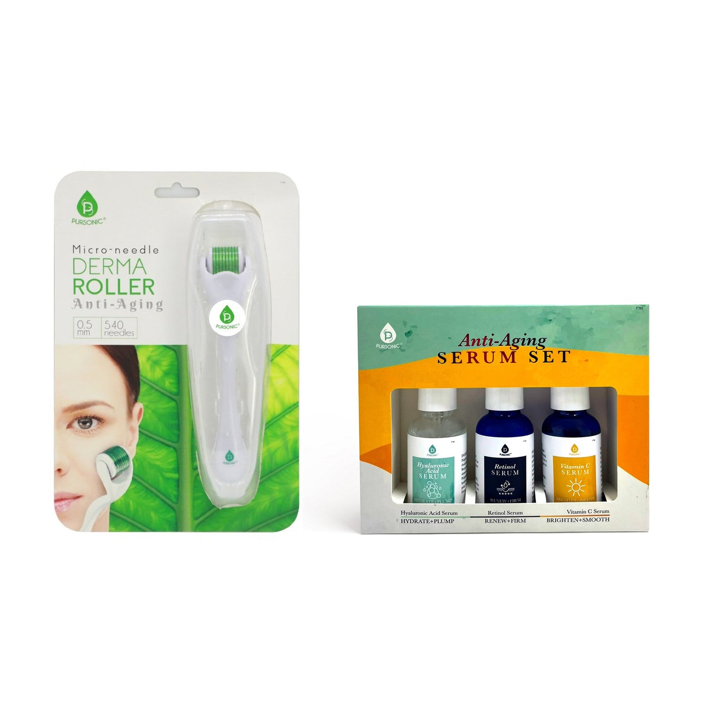 Ultimate Renewal Kit: Micro Needle Derma Roller + Anti-Aging Serum Trio-0