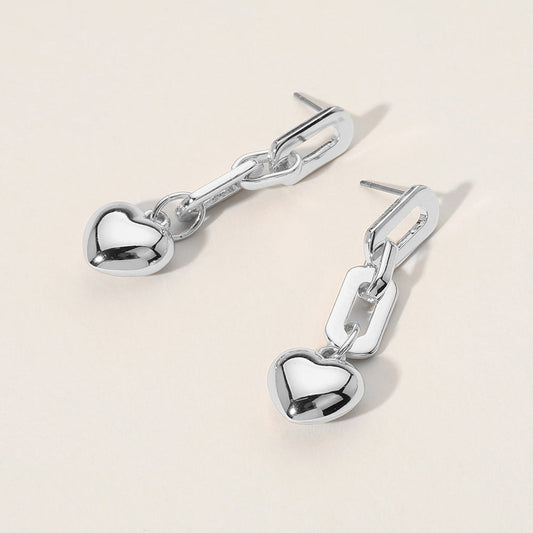 Metal Paperclip Link Dropdown Puffy Heart Dangle Earrings