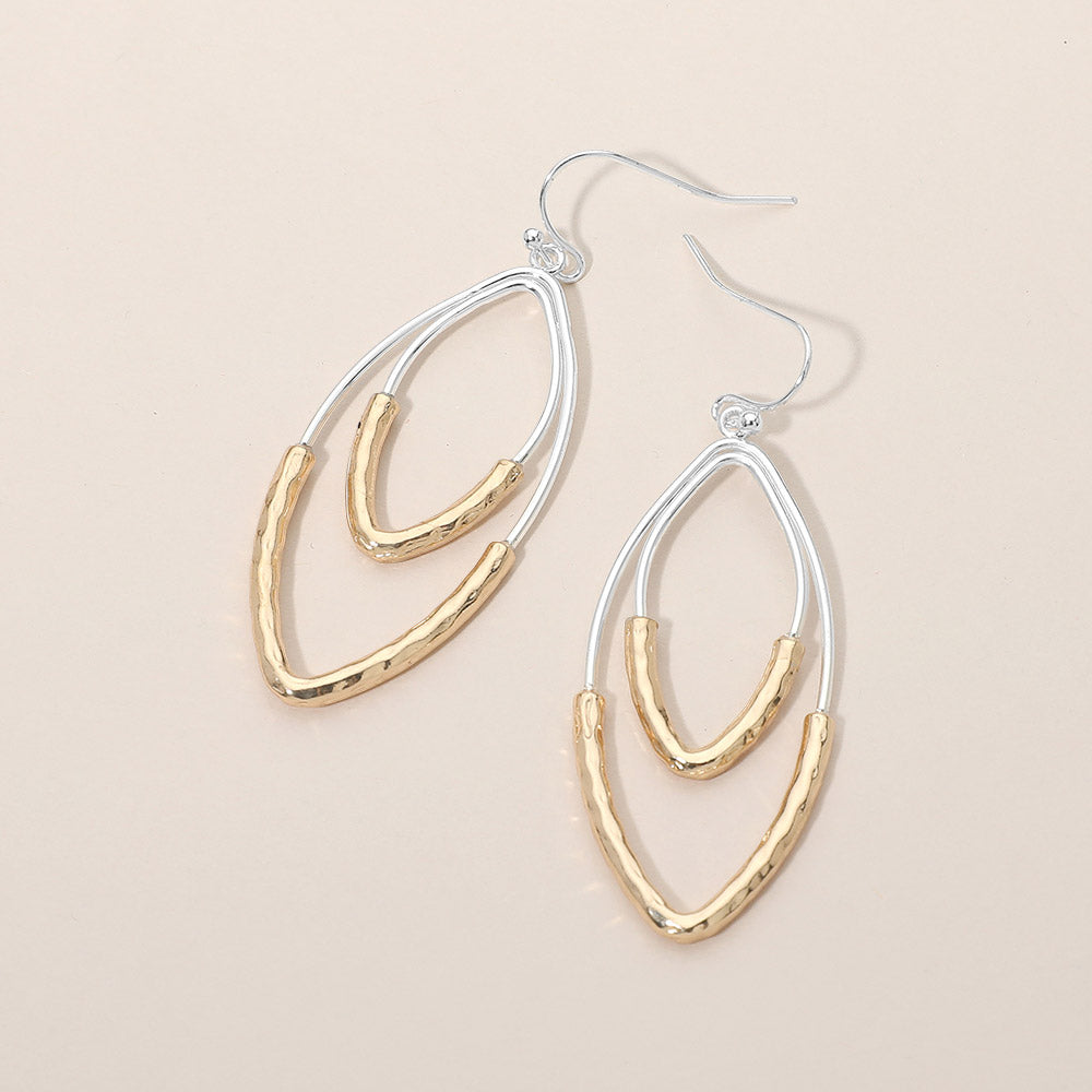 Layered Open Metal Marquise Drop Earrings