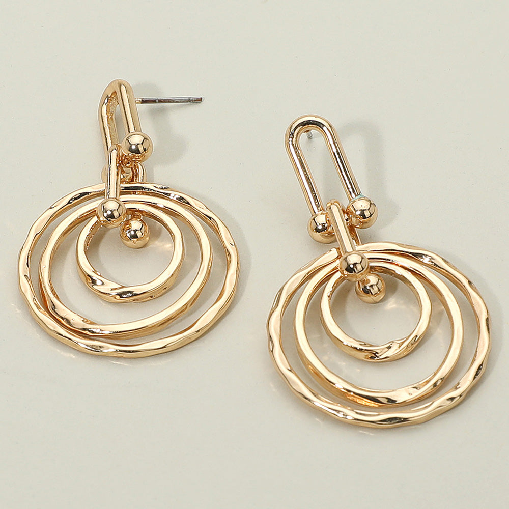 Hammered Metal Layered Spiral Hoop Drop Earrings