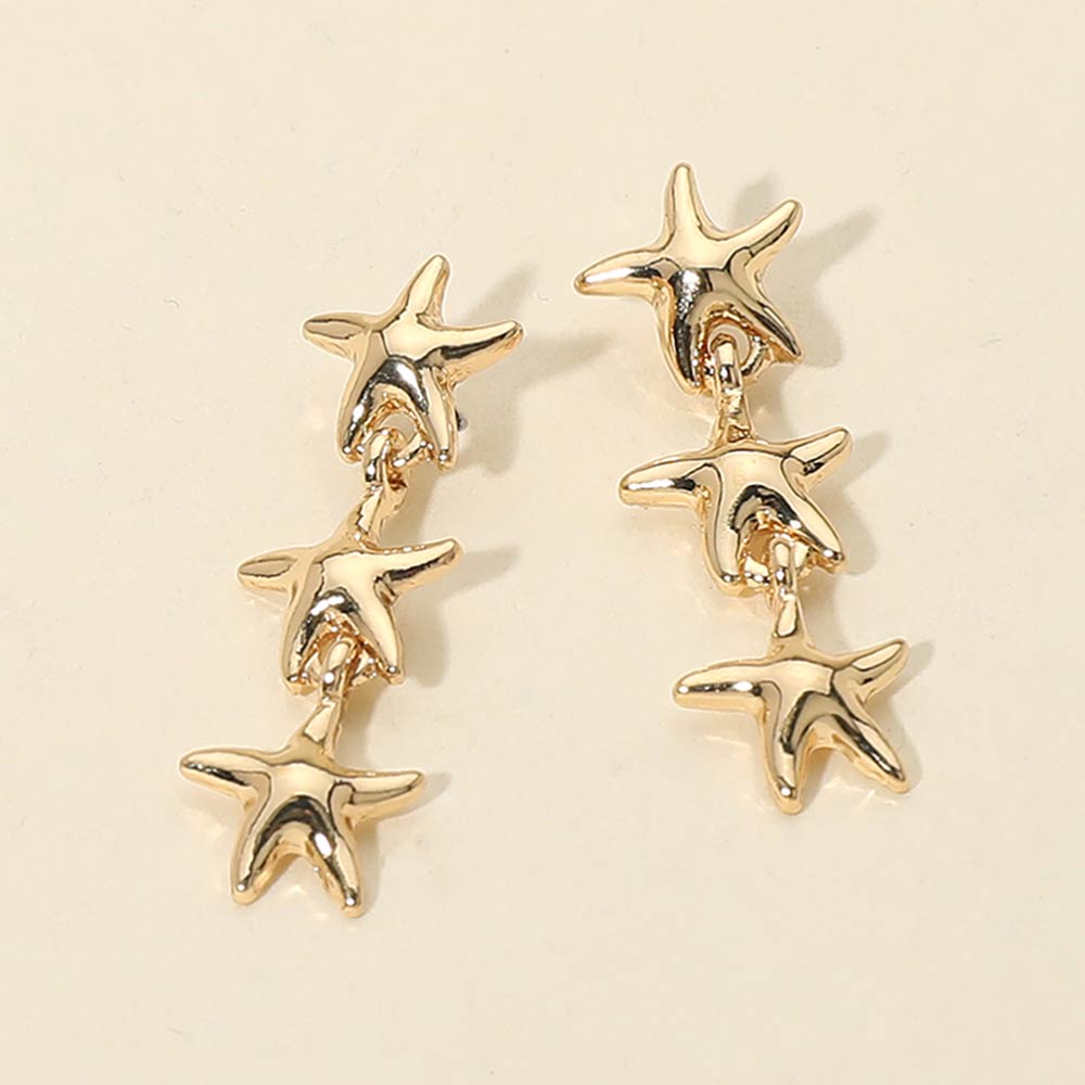Triple Metal Starfish Link Drop Earrings