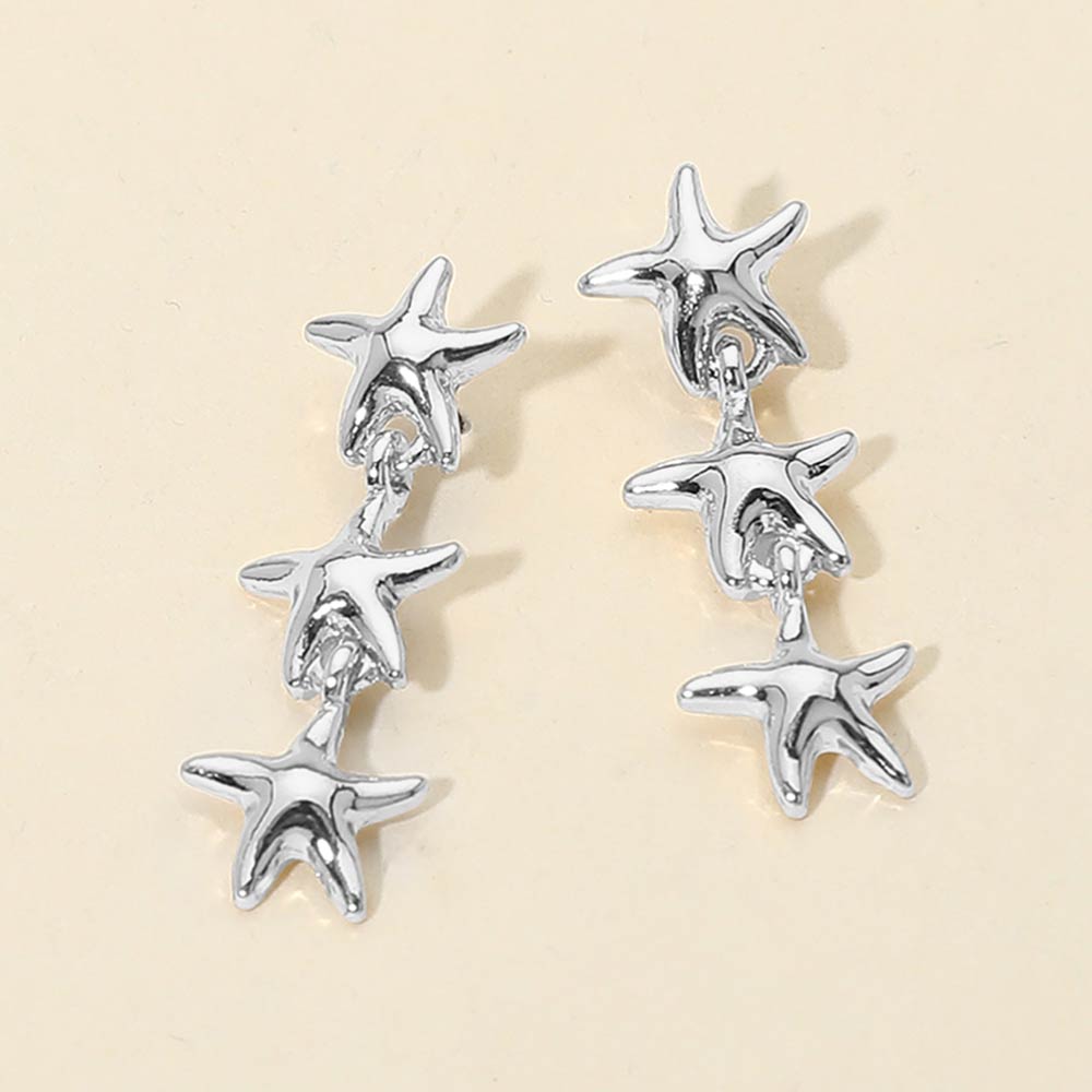 Triple Metal Starfish Link Drop Earrings