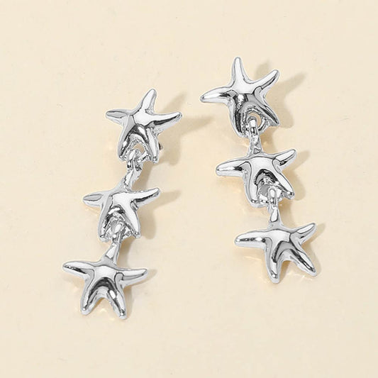 Triple Metal Starfish Link Drop Earrings