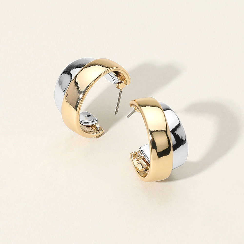 Two Tone Metal Hoop Earrings