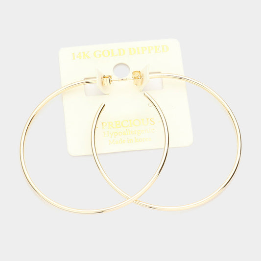 14K Gold Dipped 2.25 Inch Metal Half Hoop Earrings