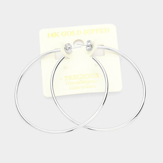 14K White Gold Dipped 2.25 Inch Metal Hypoallergenic Half Hoop Earrings