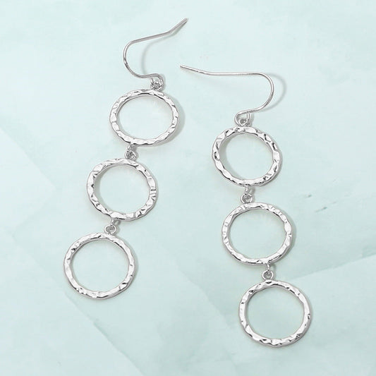 Textured Metal Open Circle Link Drop Earrings