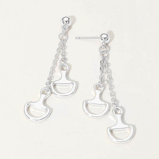 Double Metal Horsebit Charm Drop Earrings