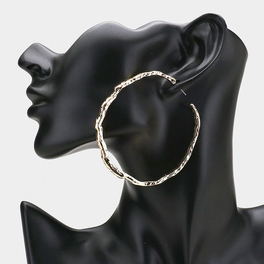Textured Irregular Metal Hoop Earrings