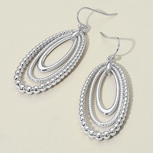 Textured Bead Layered Oval Dangle Earrings