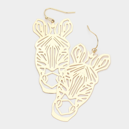 Brass Metal Cutout Zebra Dangle Earrings