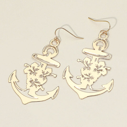 Brass Metal Cutout Anchor Dangle Earrings