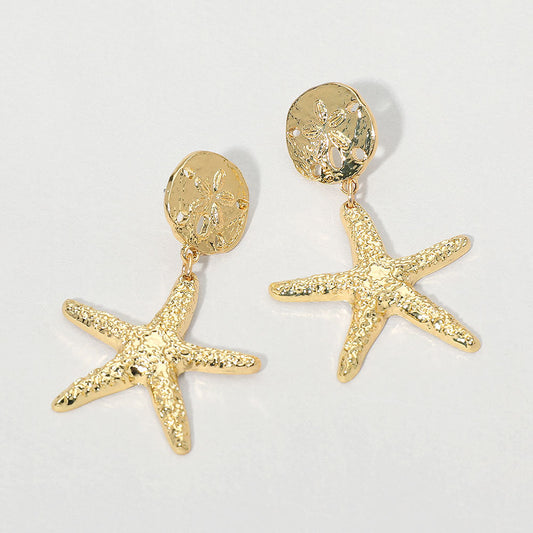 Hammered Metal Starfish Drop Dangle Earrings