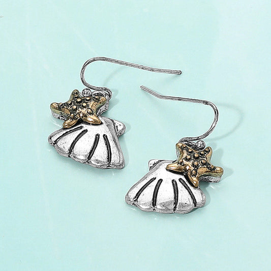 Metal Starfish Shell Dangle Earrings