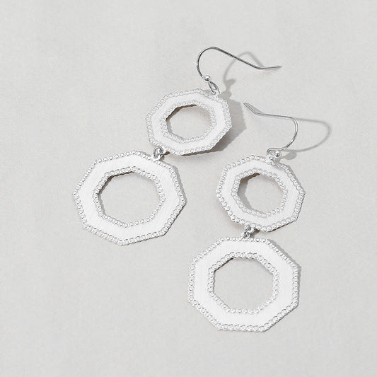 Metal Double Octagon Link Drop Dangle Earrings