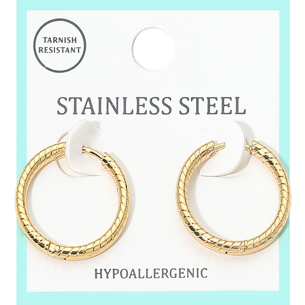 Stainless Steel Textured Huggie Hoop Earrings