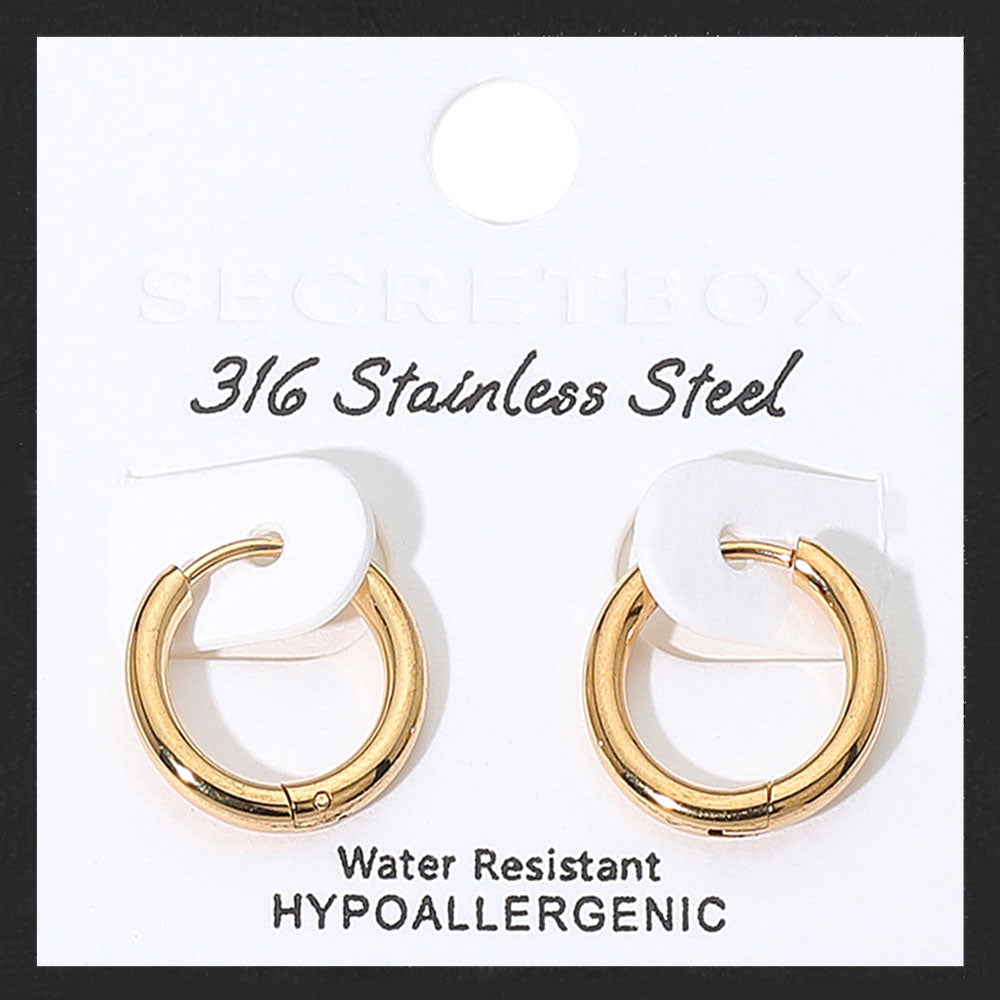 SECRET BOX Stainless Steel Huggie Hoop Earrings