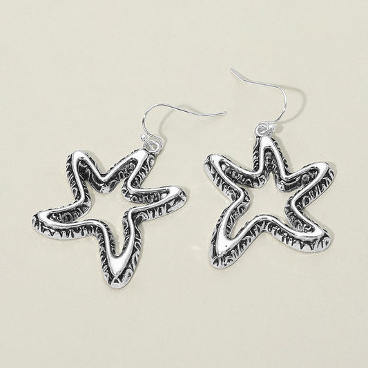 Antique Metal Open Starfish Drop Earrings