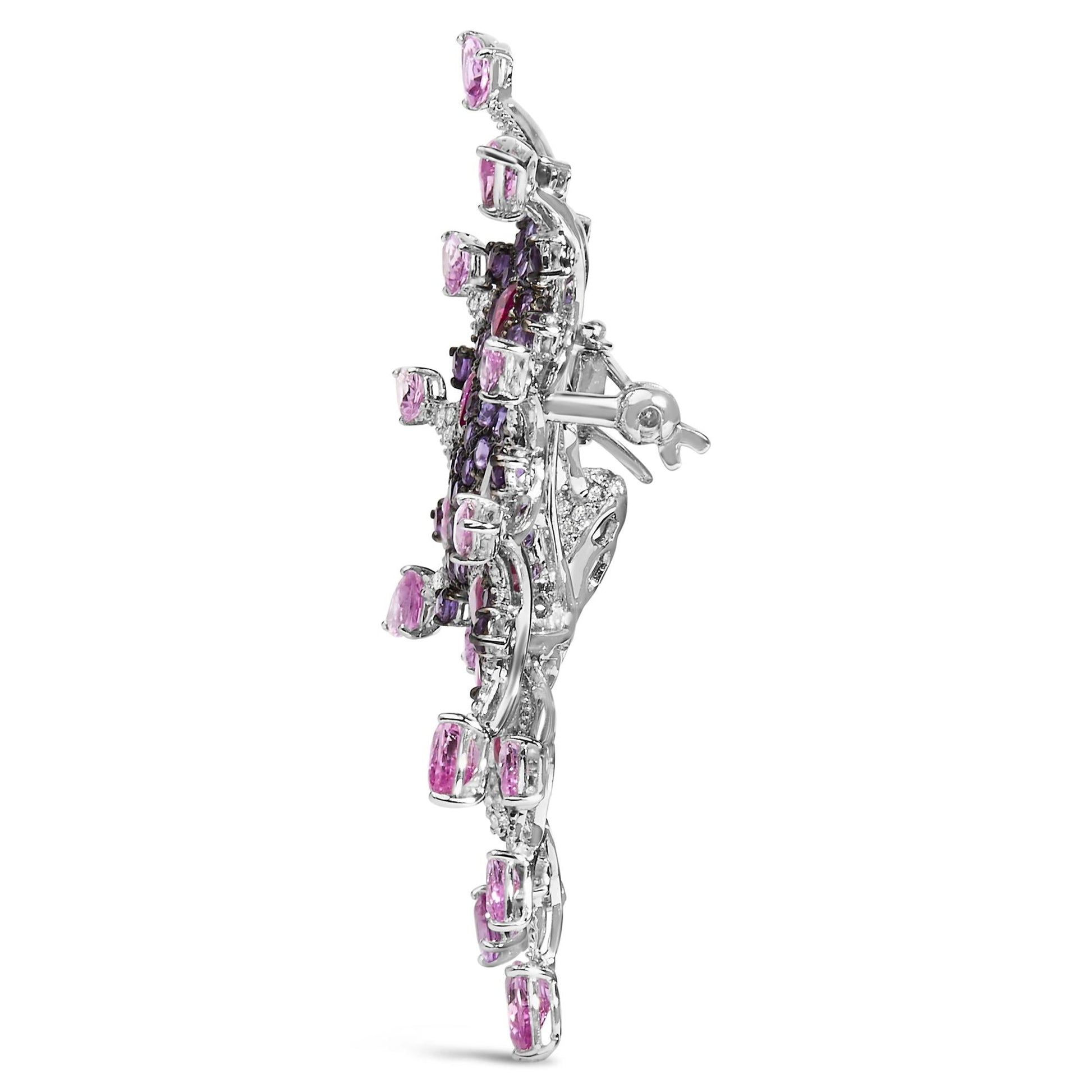 18K White Gold 1.00 Cttw Diamond, Ruby  Sapphire, and Amethyst Mixed Gemstone Butterfly Brooch Pin (G-H Color, VS1-VS2 Clarity)-3