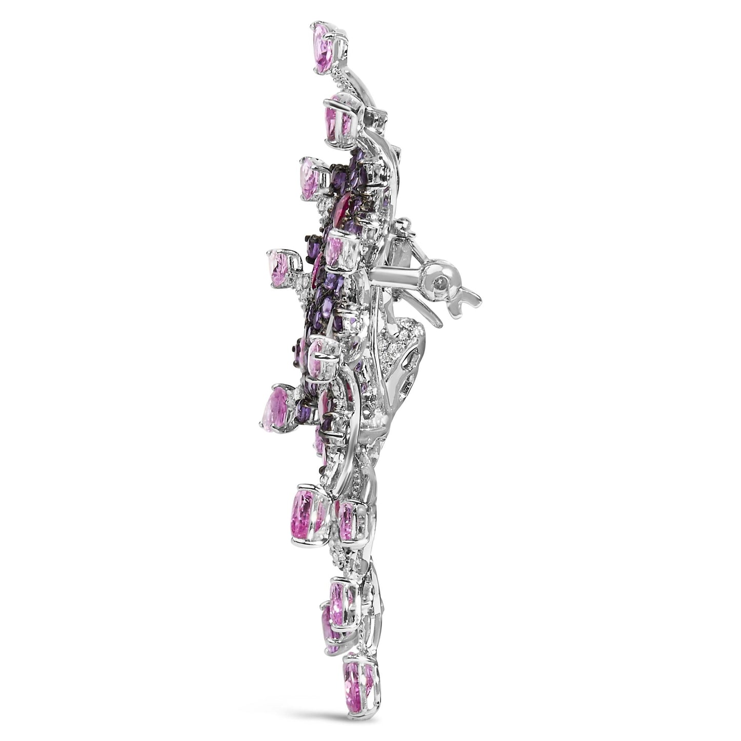 18K White Gold 1.00 Cttw Diamond, Ruby  Sapphire, and Amethyst Mixed Gemstone Butterfly Brooch Pin (G-H Color, VS1-VS2 Clarity)-3