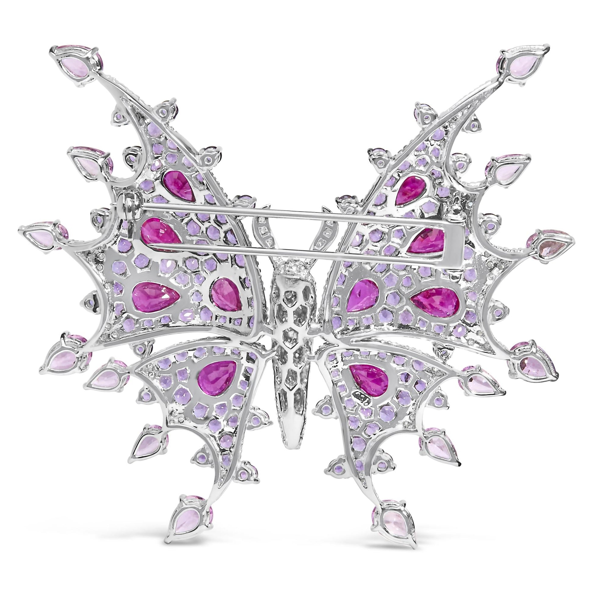 18K White Gold 1.00 Cttw Diamond, Ruby  Sapphire, and Amethyst Mixed Gemstone Butterfly Brooch Pin (G-H Color, VS1-VS2 Clarity)-4