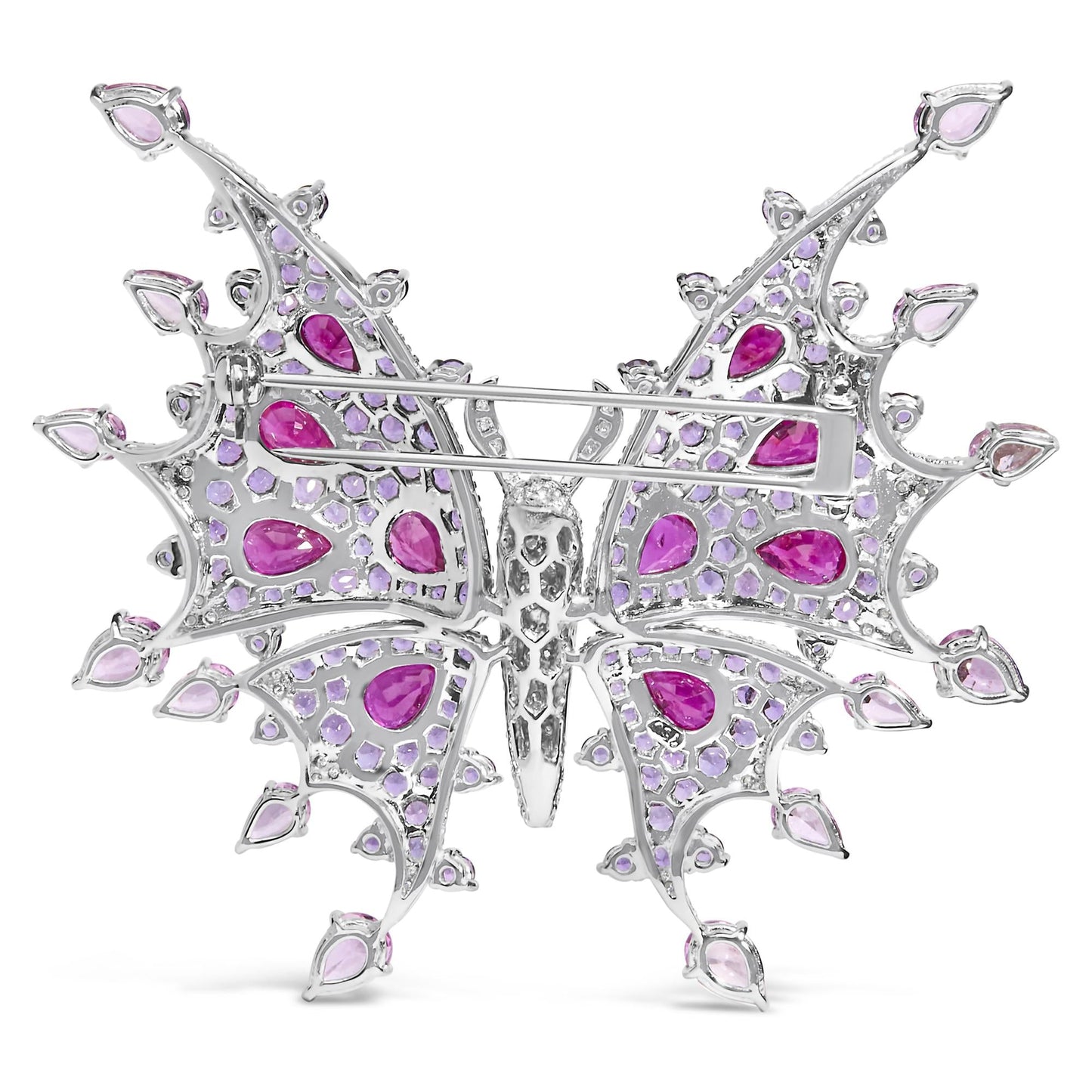 18K White Gold 1.00 Cttw Diamond, Ruby  Sapphire, and Amethyst Mixed Gemstone Butterfly Brooch Pin (G-H Color, VS1-VS2 Clarity)-4