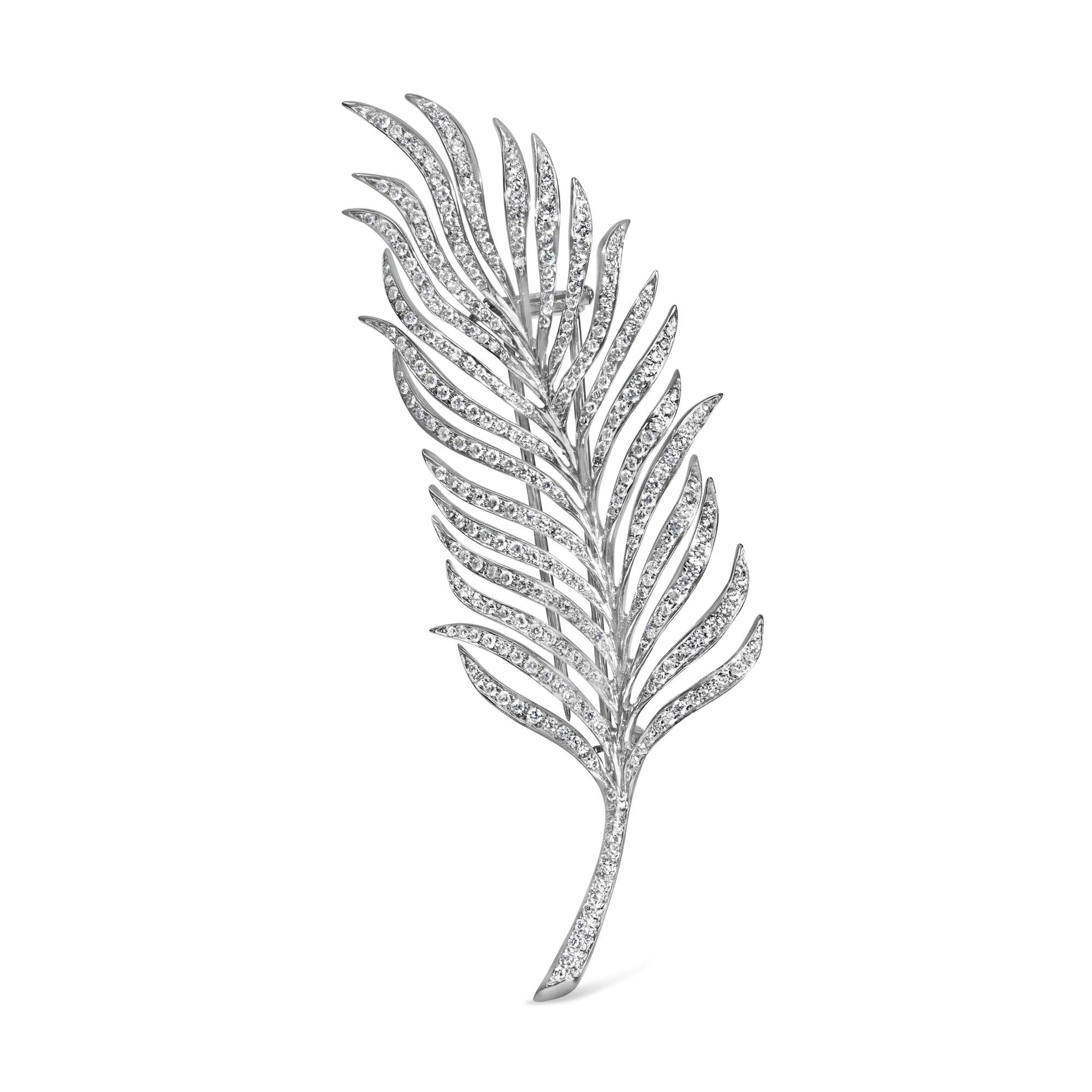 18K White Gold 2 7/8 Cttw Diamond Feather Brooch Pin (G-H Color, VS1-VS2 Clarity)-0