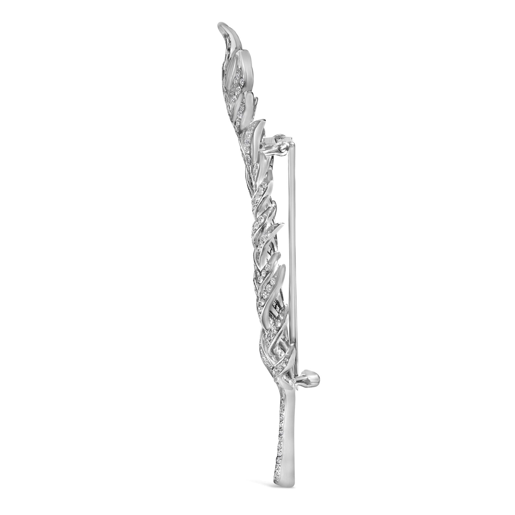 18K White Gold 2 7/8 Cttw Diamond Feather Brooch Pin (G-H Color, VS1-VS2 Clarity)-3