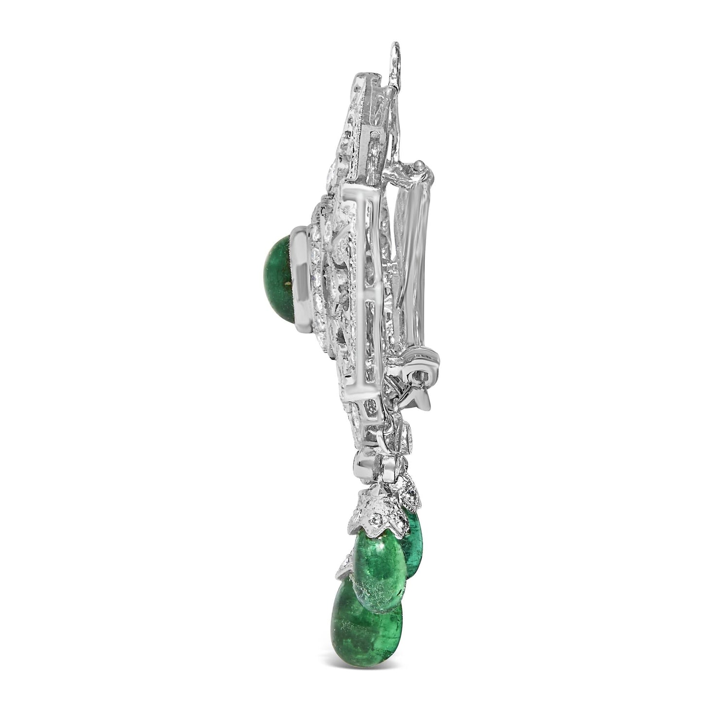 18K 2 3/4 Cttw Diamond and Emerald Dangle Art Deco Shield Brooch Pin Pendant (G-H Color, VS1-VS2 Clarity) CHAIN NOT INCLUDED-3