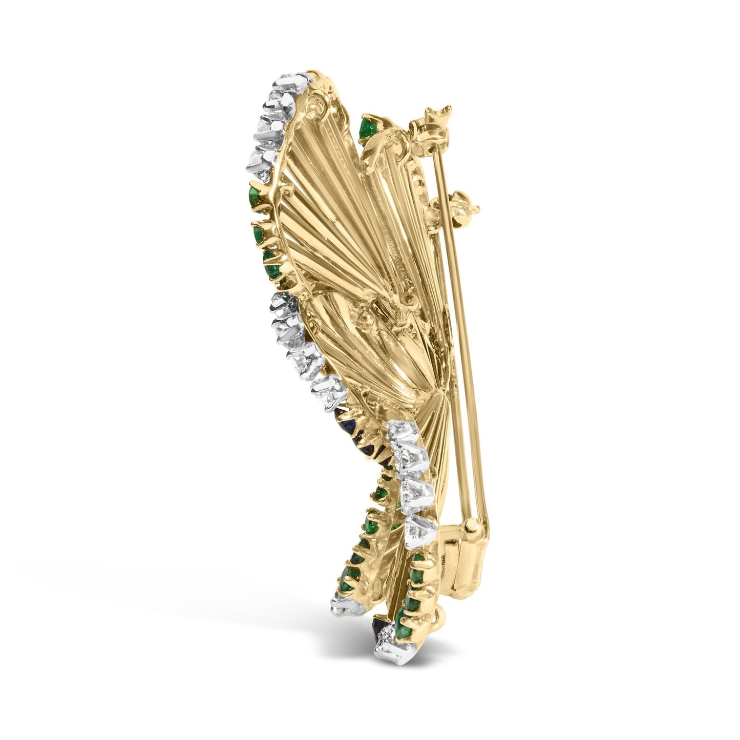 18K Yellow Gold 2 1/3 Cttw Diamond, Sapphire, and Emerald Sculpted Petal Brooch Pin (G-H Color, VS1-VS2 Clarity)-3