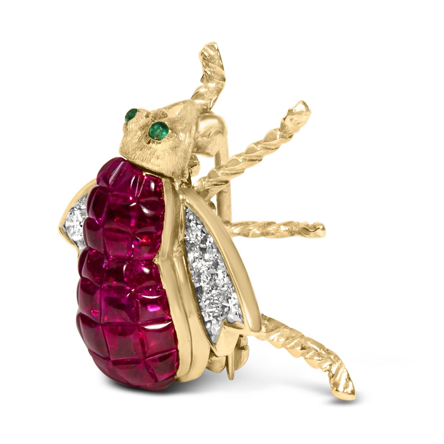 18K Yellow Gold 3/8 Cttw Diamond and 6 3/4 Cttw Red Ruby Bumblebee Brooch Pin (F-G Color, VS2-SI1 Clarity)-3