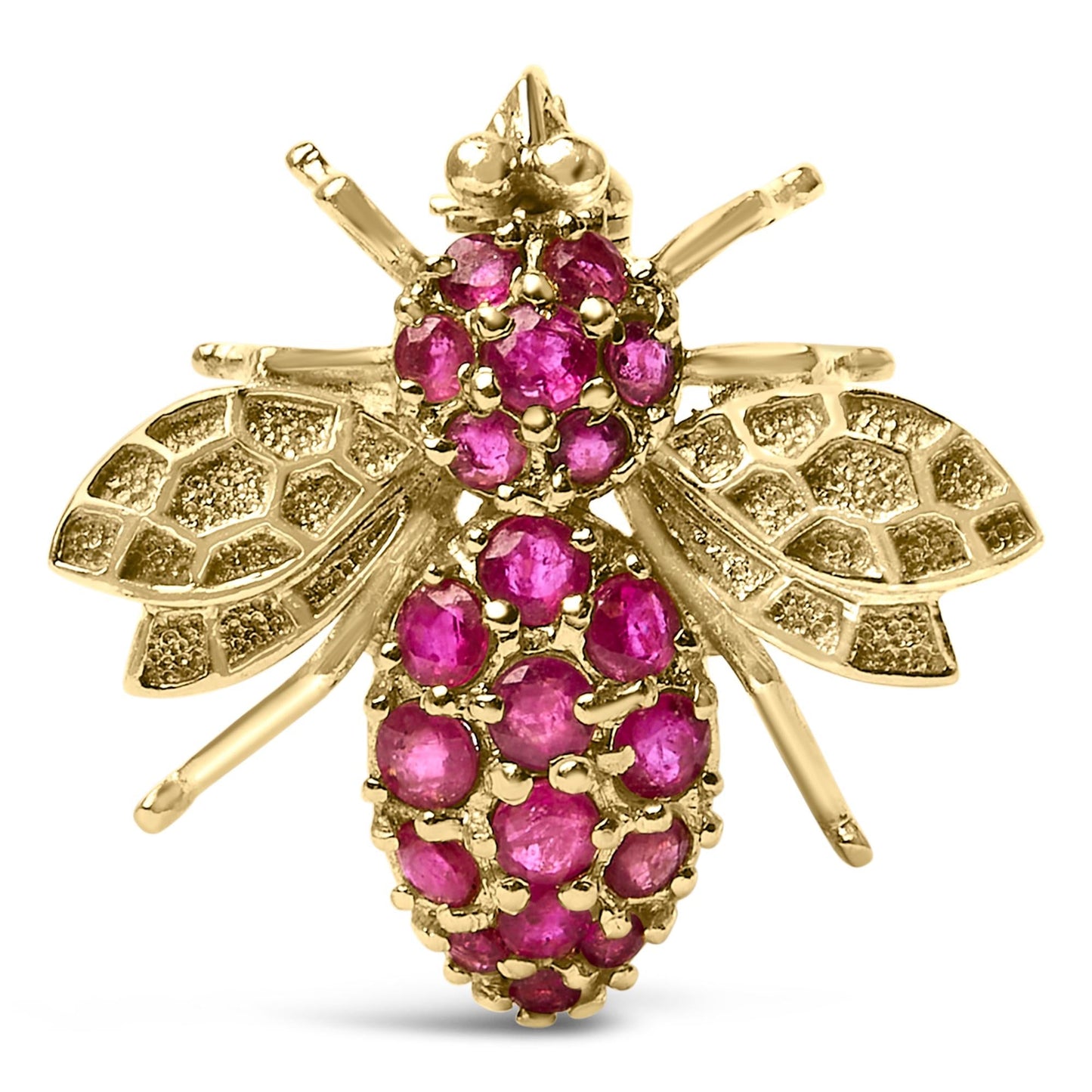 14K Yellow Gold Red Ruby Bee Brooch Pin-0