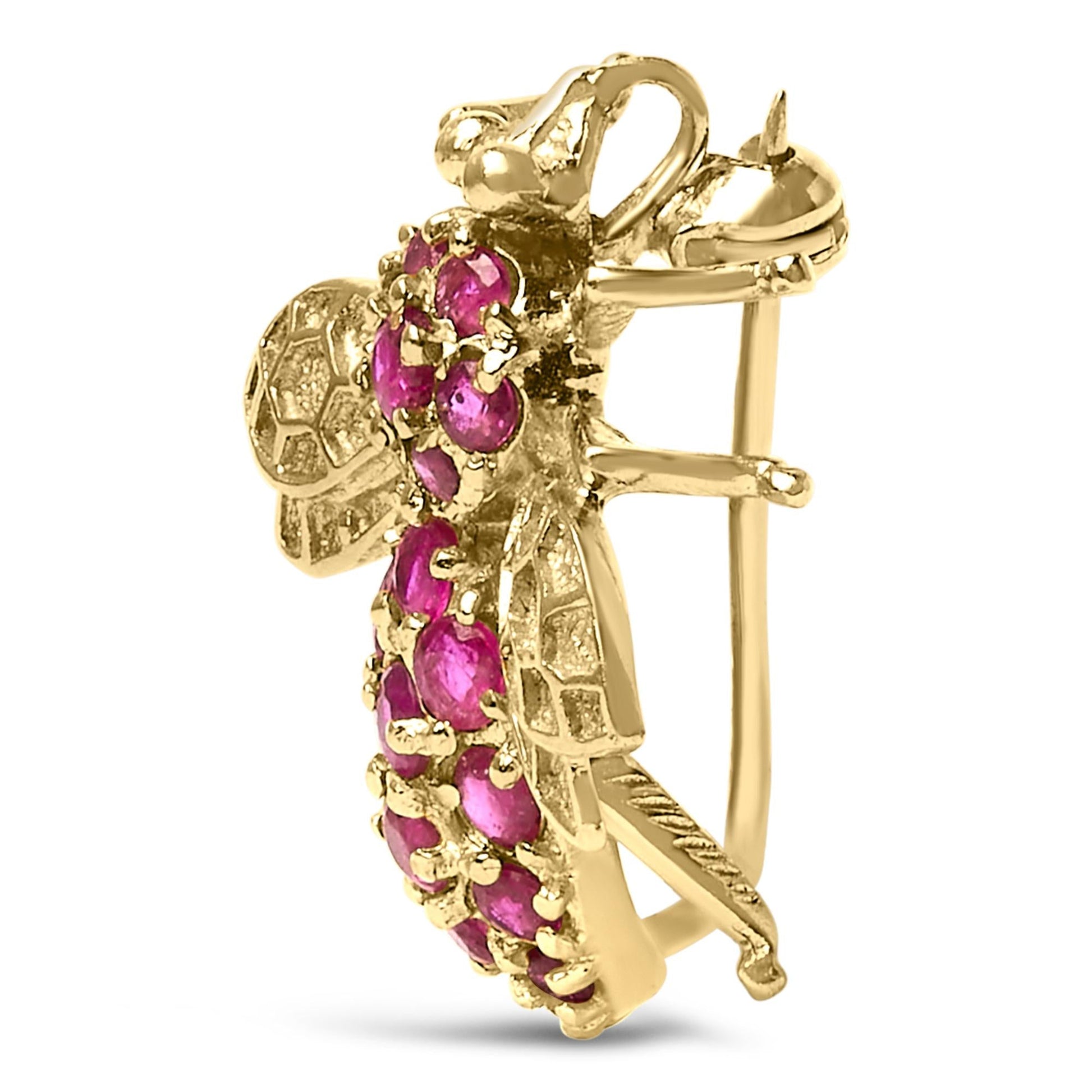 14K Yellow Gold Red Ruby Bee Brooch Pin-1
