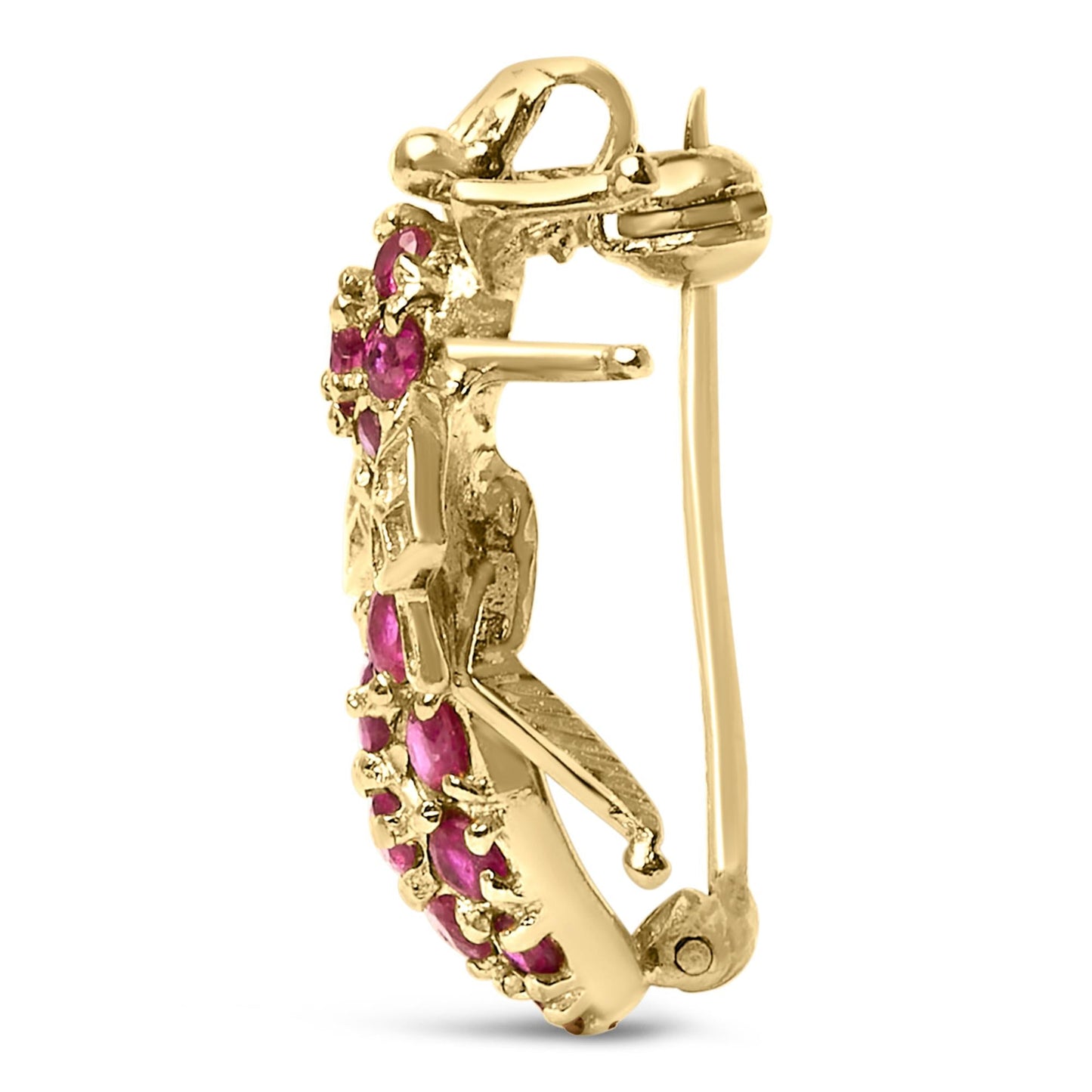 14K Yellow Gold Red Ruby Bee Brooch Pin-3