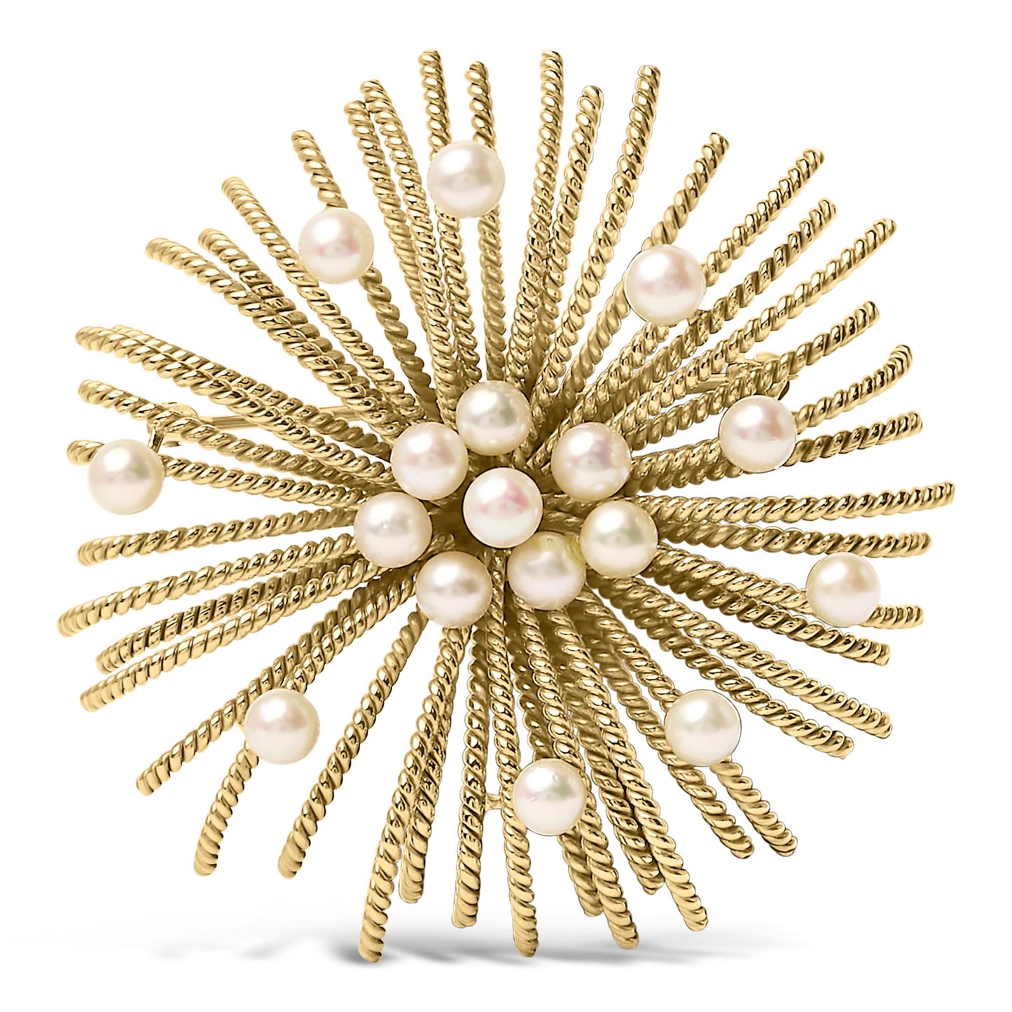 18K Yellow Gold Cultured Freshwater Pearl Starburst Brooch Pin-0
