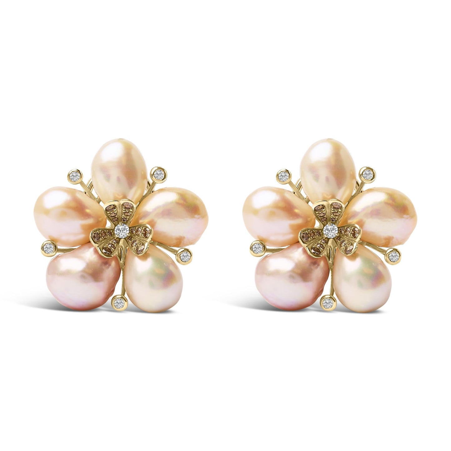 18K Rose Gold 3/8 Cttw Diamond and Freshwater Pearl Blossom Stud Earrings-0