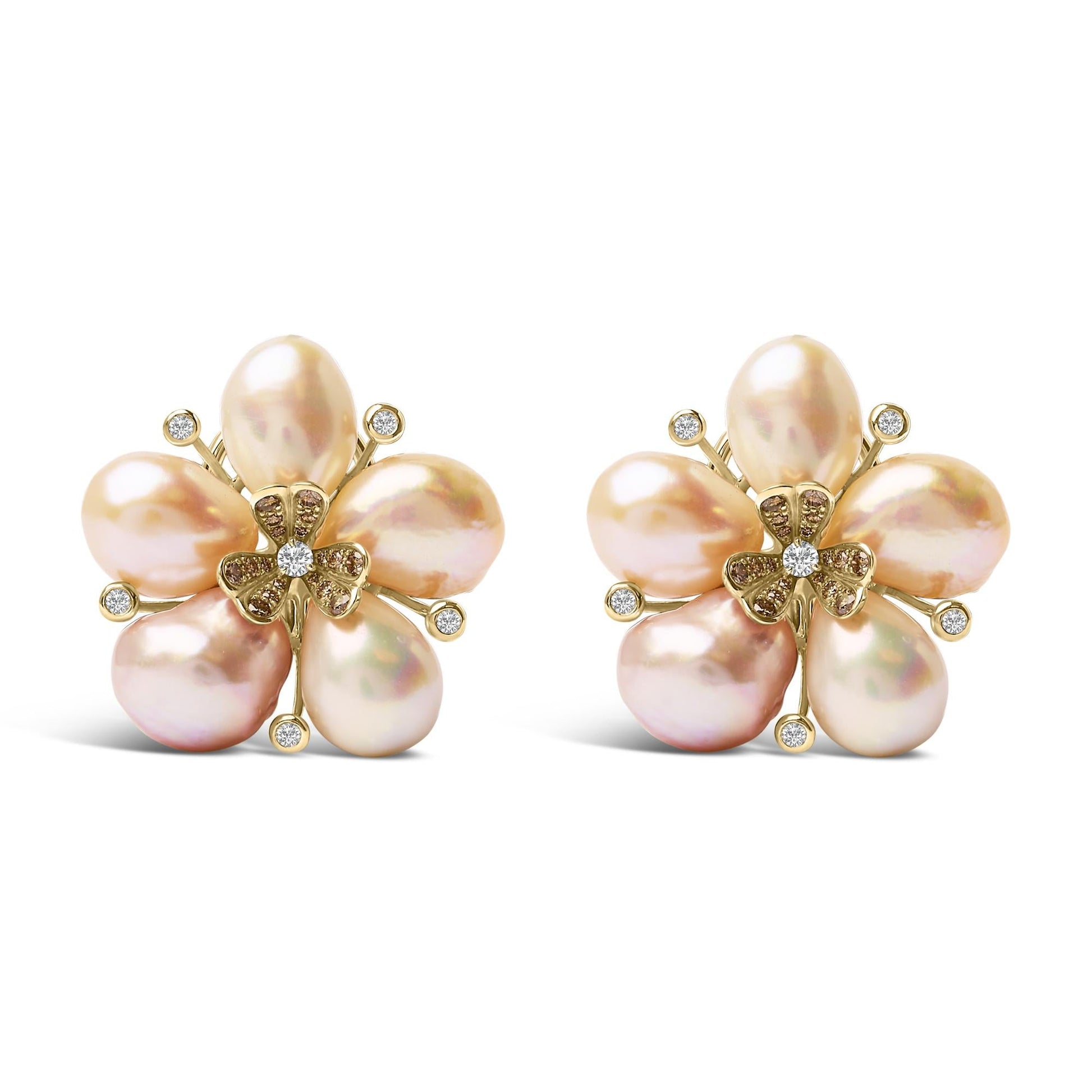 18K Rose Gold 3/8 Cttw Diamond and Freshwater Pearl Blossom Stud Earrings-0