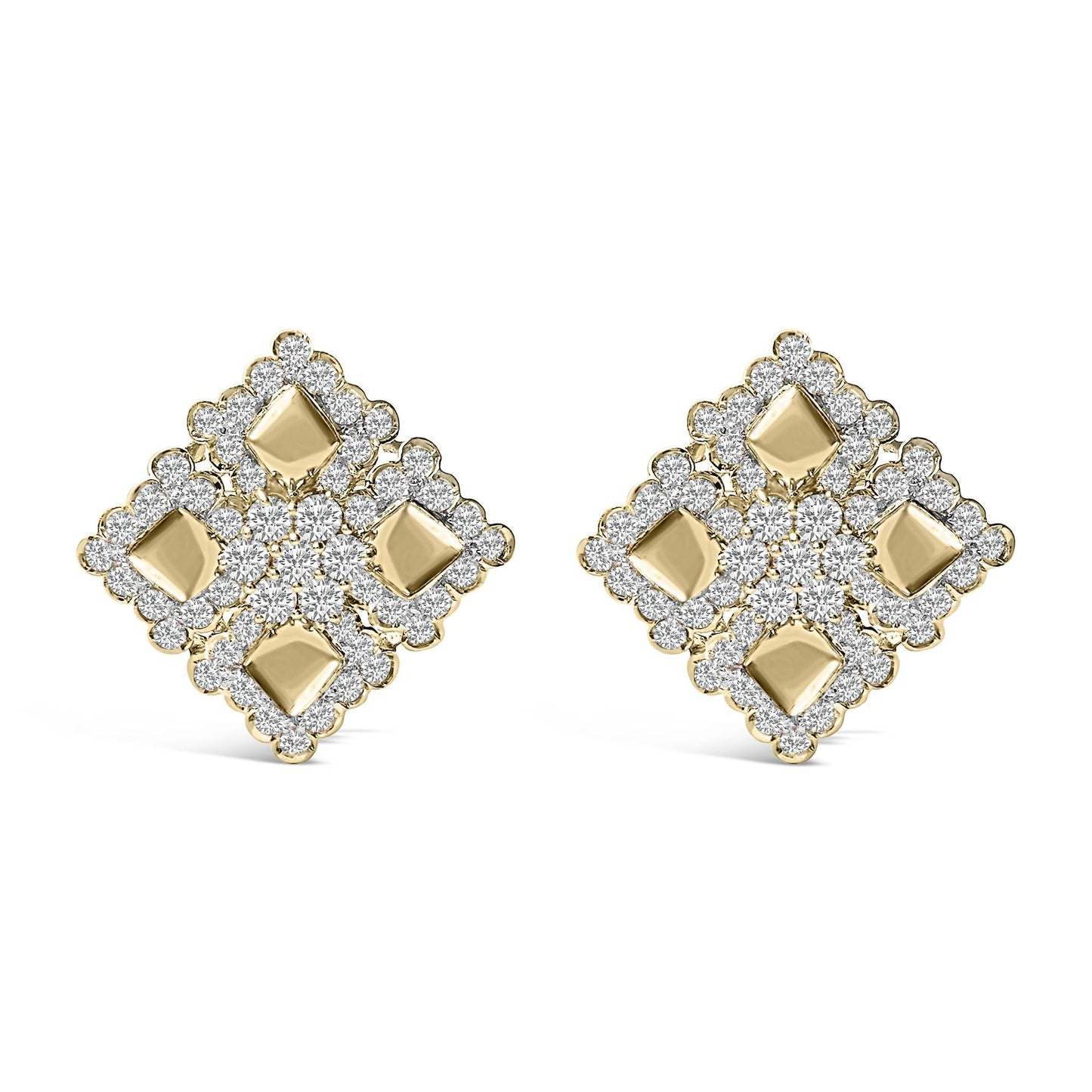 18K Yellow Gold Diamond 5 1/5 Cttw Geometric Cluster Stud Earrings-0