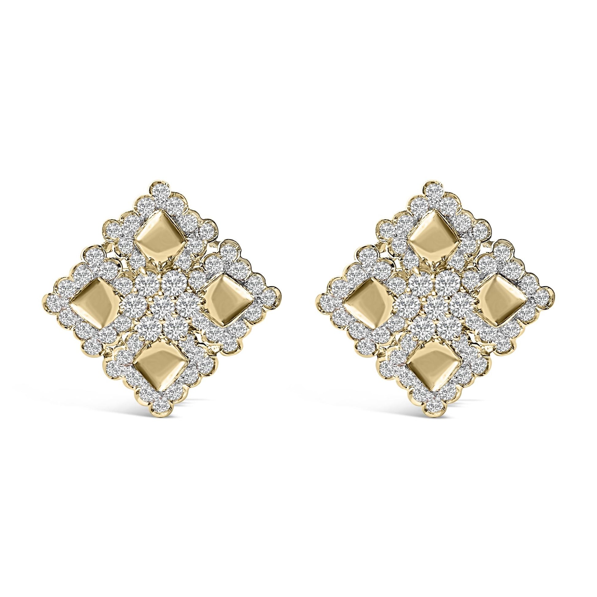 18K Yellow Gold Diamond 5 1/5 Cttw Geometric Cluster Stud Earrings-0