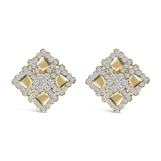 18K Yellow Gold Diamond 5 1/5 Cttw Geometric Cluster Stud Earrings-0
