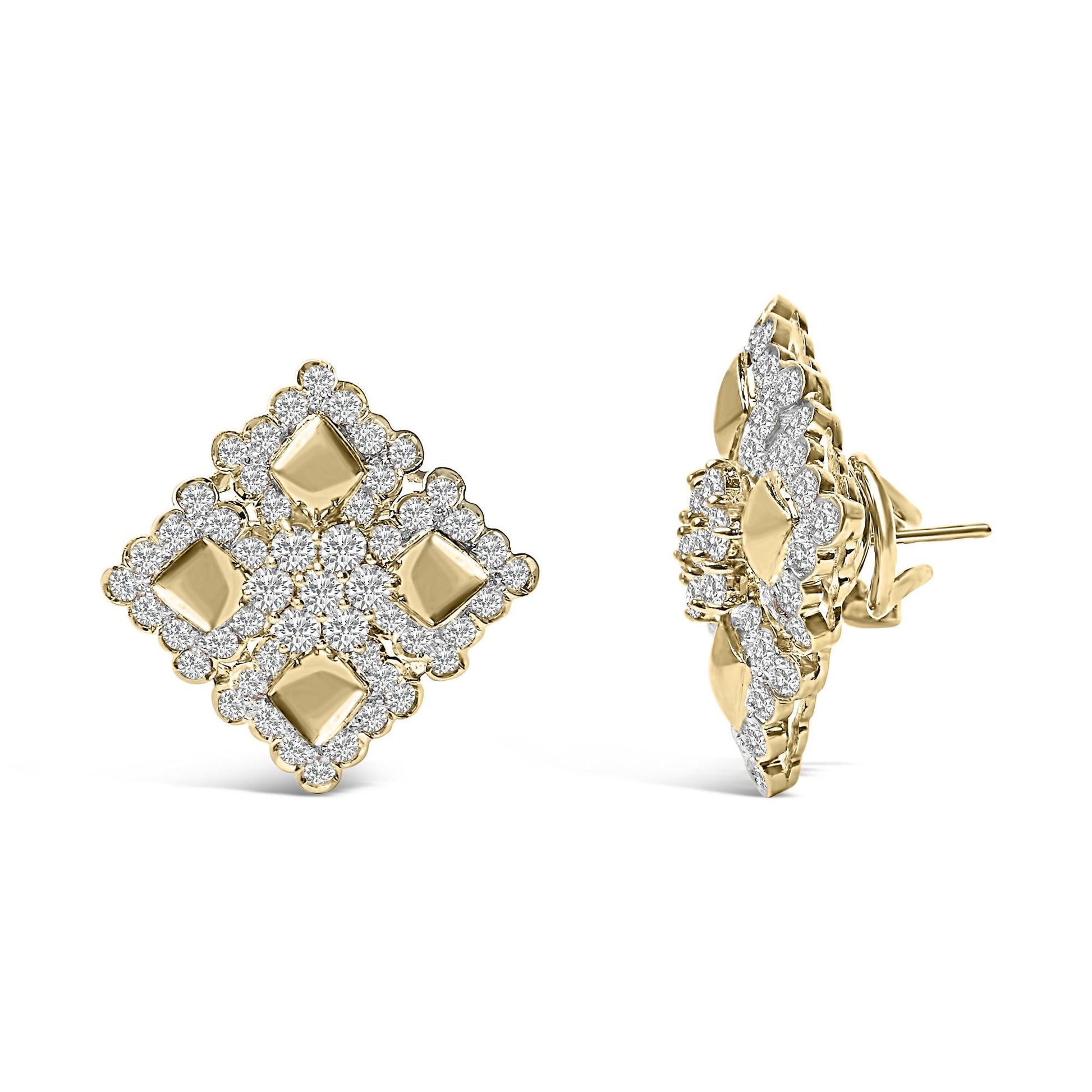 18K Yellow Gold Diamond 5 1/5 Cttw Geometric Cluster Stud Earrings-1