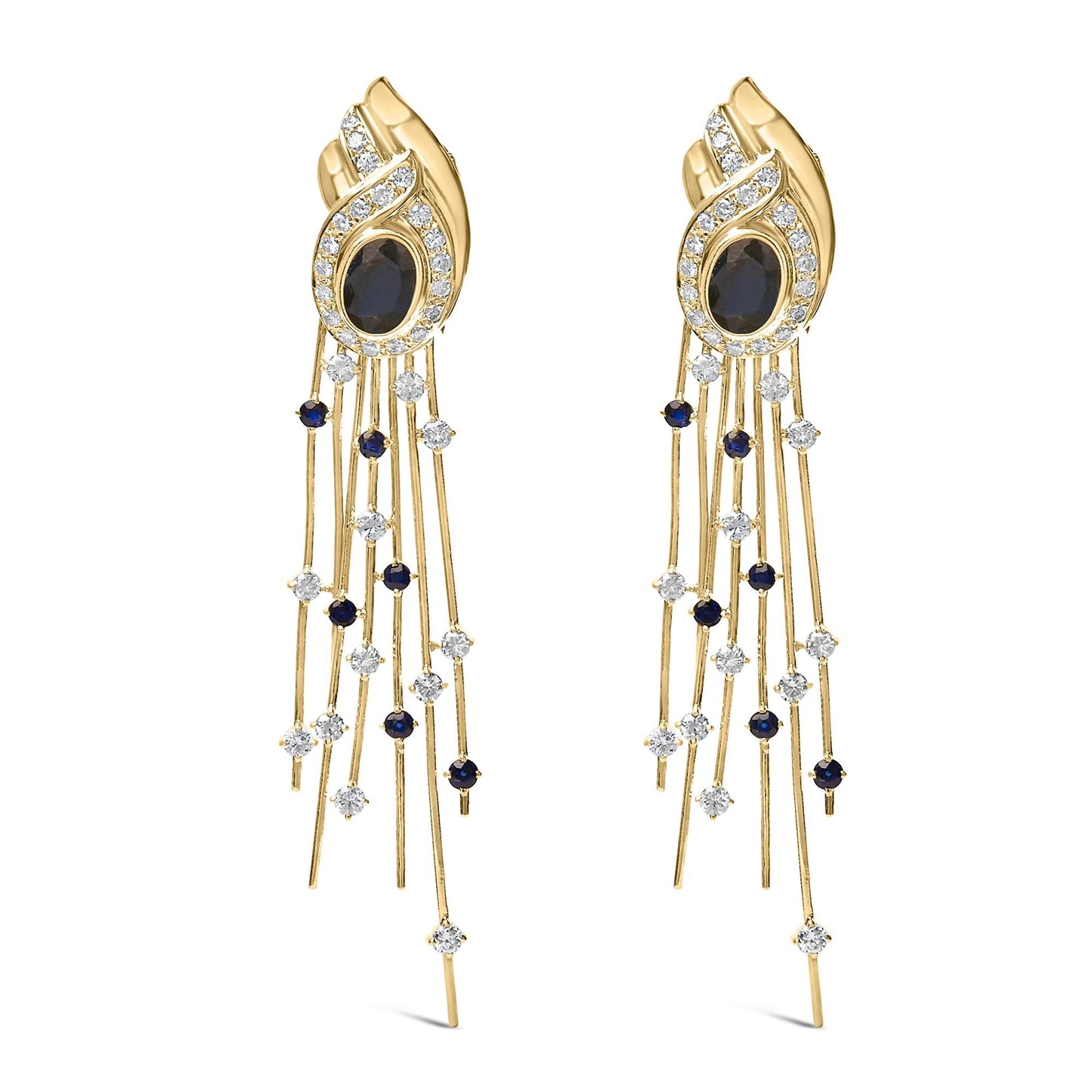 14K Yellow Gold 1.0 Cttw Diamond and Blue Sapphire Chandelier Earrings-0