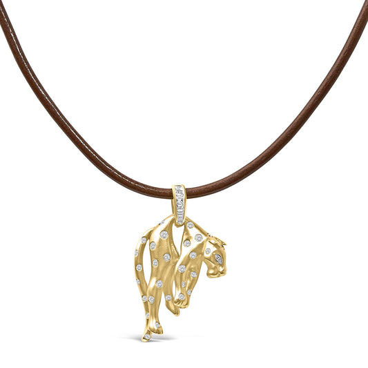 18K 1.00 Cttw Diamond Cat and Bail Pendant Necklace Collar with Matte Finish (F-G Color, VS2-SI1 Clarity)-0