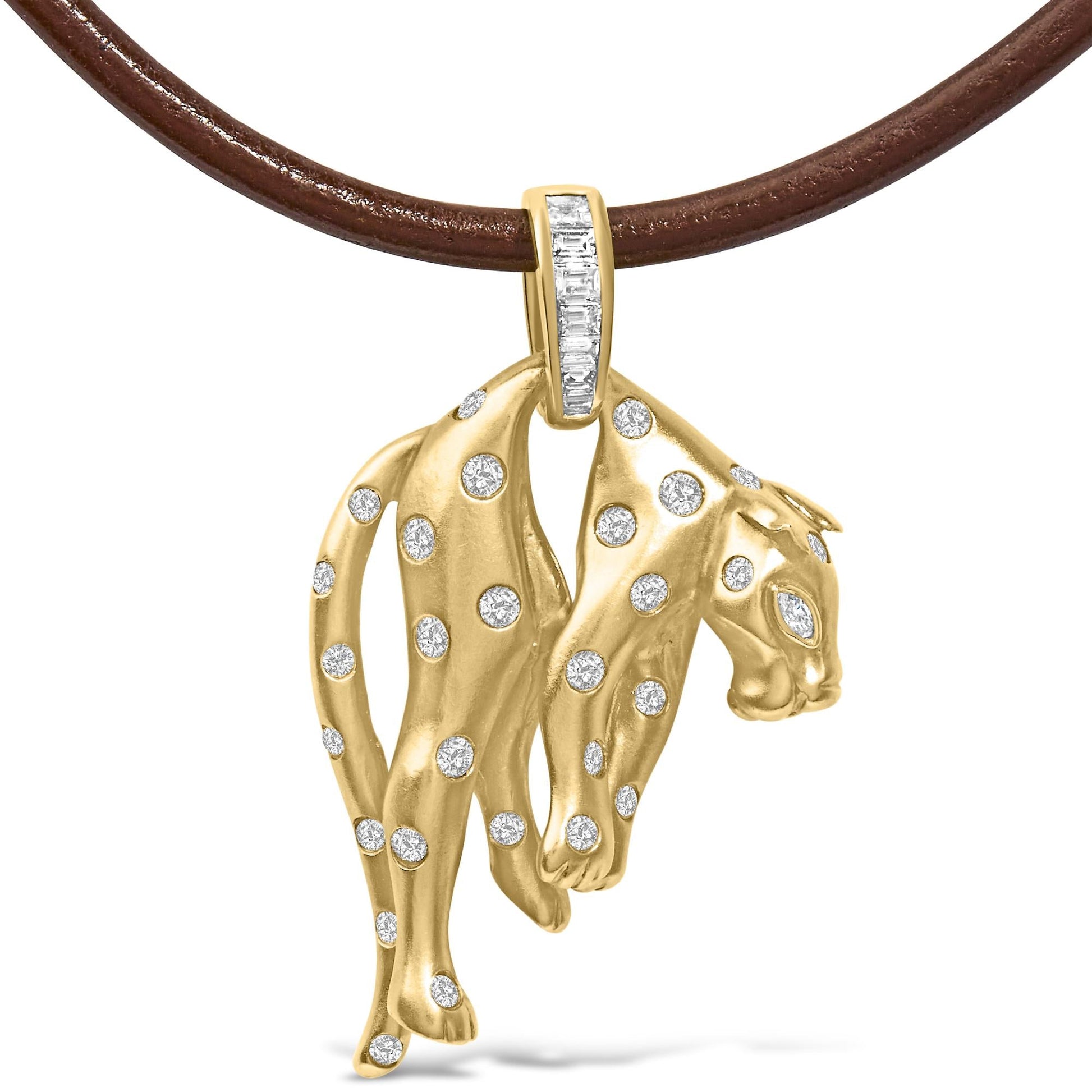 18K 1.00 Cttw Diamond Cat and Bail Pendant Necklace Collar with Matte Finish (F-G Color, VS2-SI1 Clarity)-1