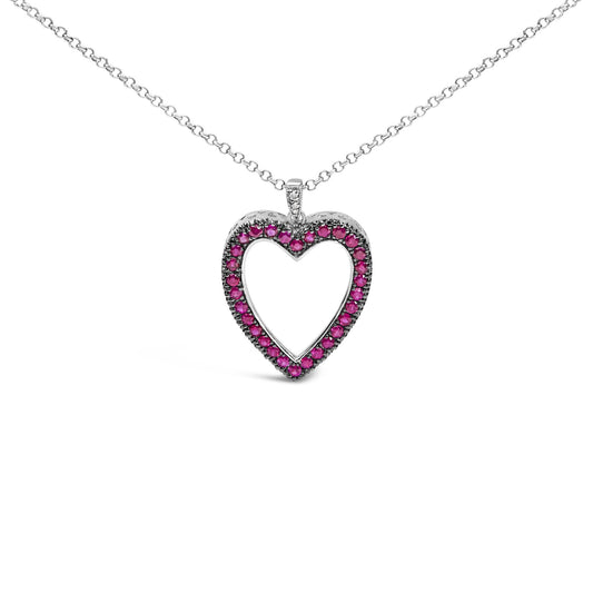 18K 1/3 Cttw Diamond and Red Ruby Open Heart with Black Rhodium 18" Pendant Necklace (G-H Color, VS2-SI1 Clarity)-0