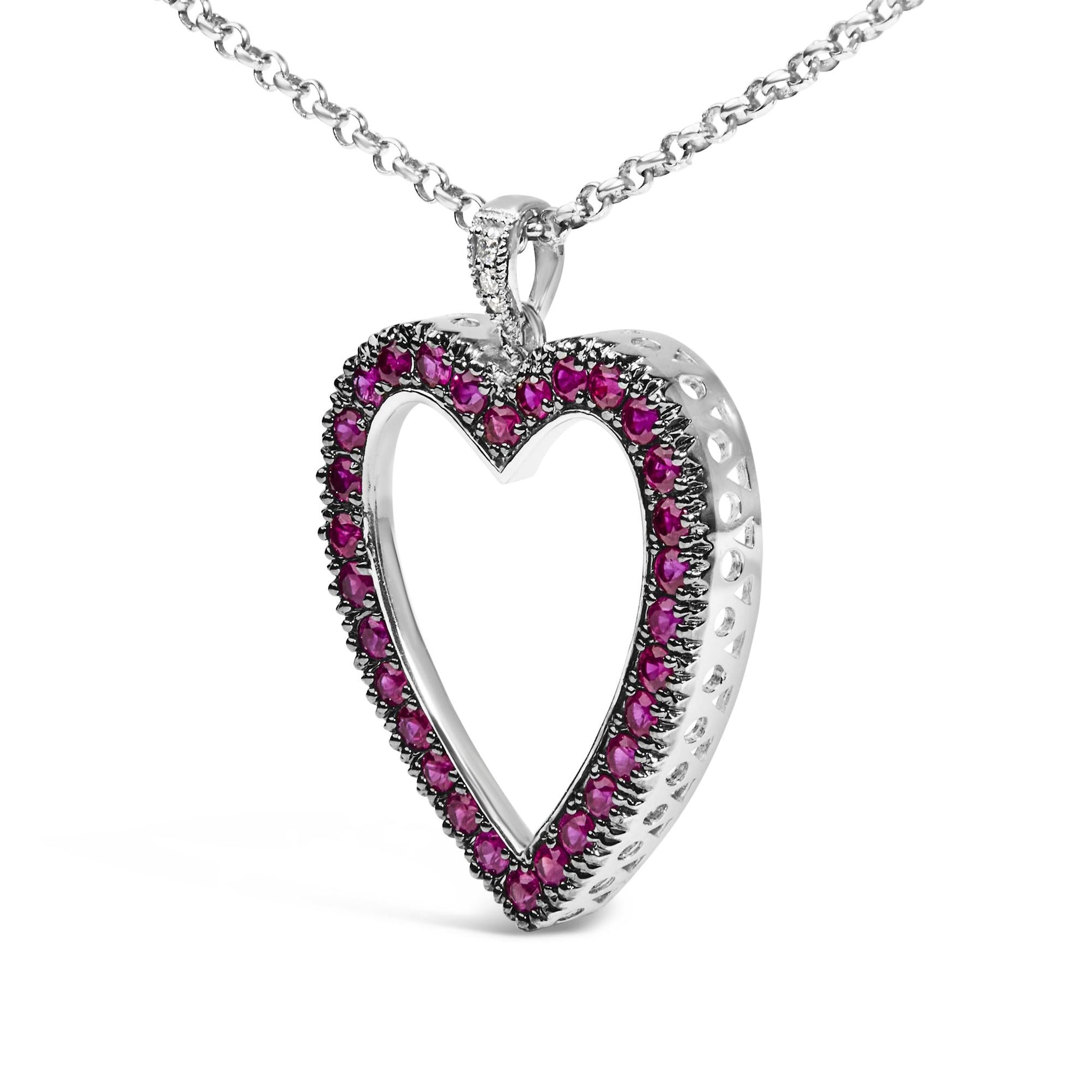 18K 1/3 Cttw Diamond and Red Ruby Open Heart with Black Rhodium 18" Pendant Necklace (G-H Color, VS2-SI1 Clarity)-3