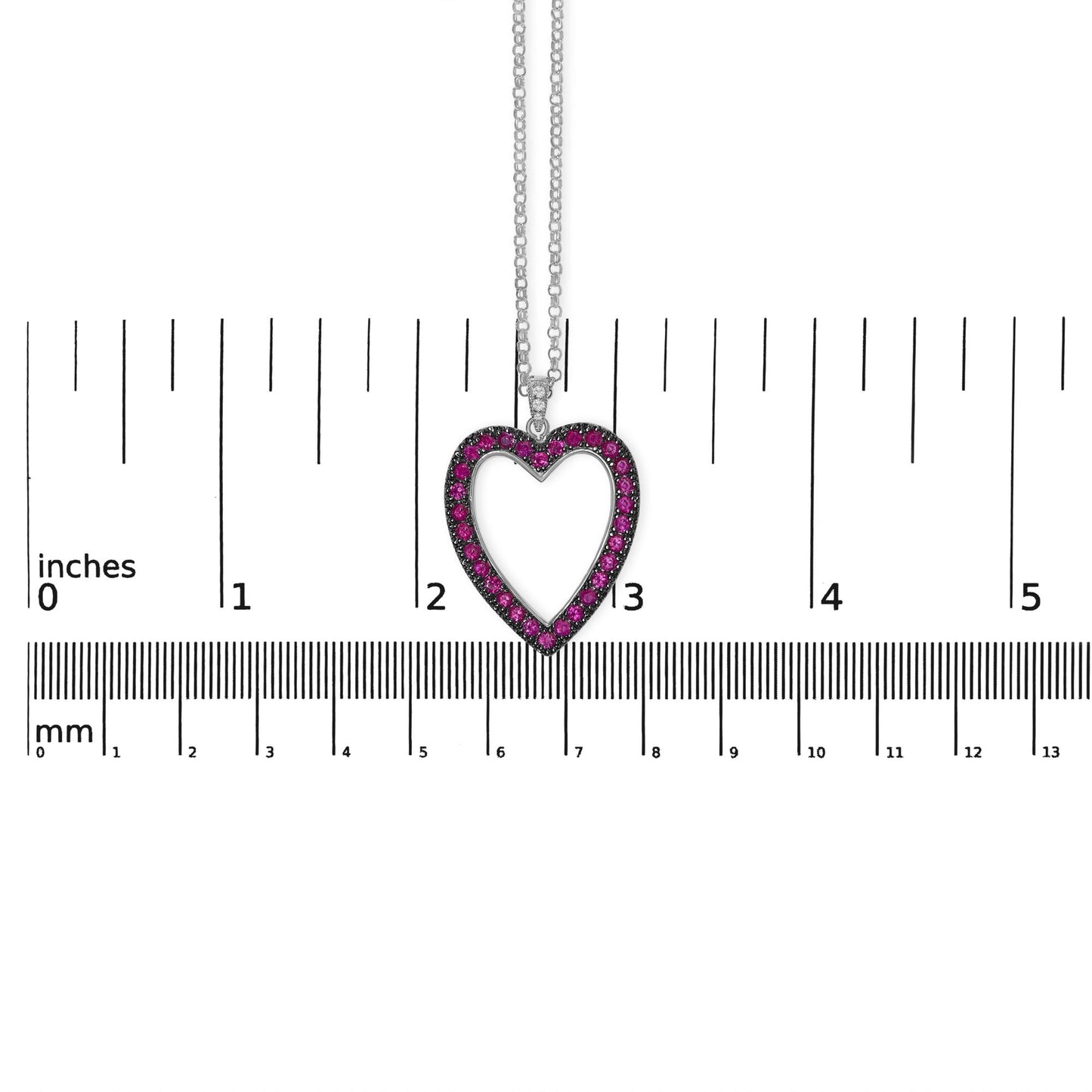 18K 1/3 Cttw Diamond and Red Ruby Open Heart with Black Rhodium 18" Pendant Necklace (G-H Color, VS2-SI1 Clarity)-4